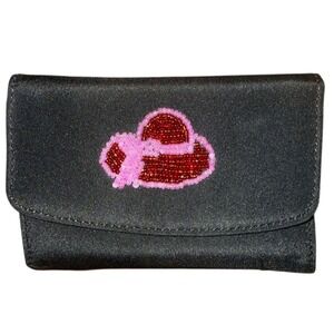 Red Hat Society Women's Beaded Coin Wallet‎ Black Credit Card Holder kiss change